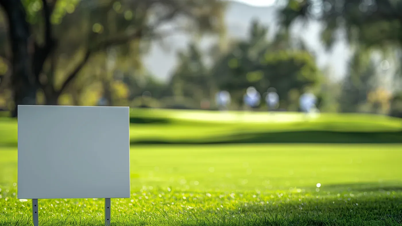 Tom informationsskylt vid en golfbana
