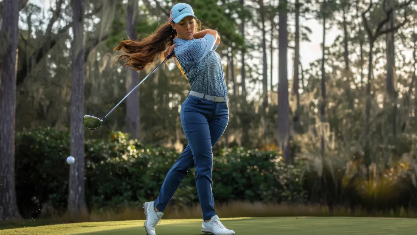 Kvinna spelar golf